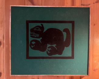 Framed Felt Silkscreen of Aboriginal Animal Signed J Medina G (33"W x 29-1/2"H)