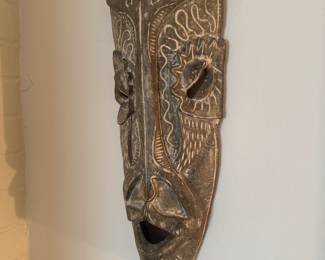 Haitian Hand-Carved Wooden Mask Signed Roger Francois