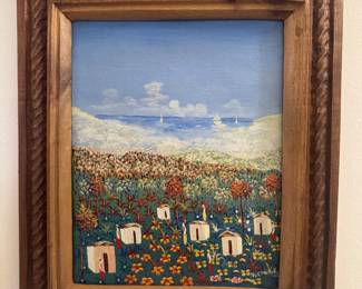 Framed Original Oil on Board Haitian Landscape Signed Michel Riley