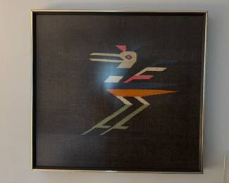 Framed Handwoven South American Wool Textile Roadrunner (25"W x 23"H)