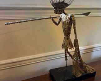 Vintage Mounted Wire Sculpture of Hunter Signed Makler