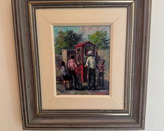 Framed Original Oil on Board of Ice Cream Scene Signed W. Torrel (10-1/2"W x 12"H)