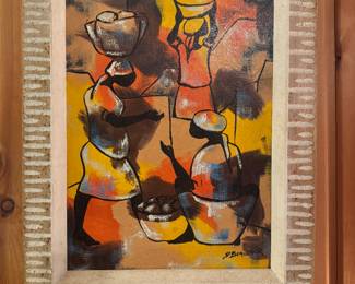 Framed Original Oil on Board of Women at Market Signed Paul Beauvoir