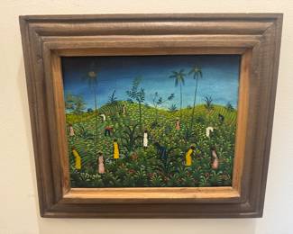Framed Original Oil on Board of Farmers in the Field Signed Marceau Sanon