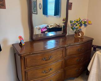 National of Mt. Airy NC 6 Drawer Dresser (58"W x 20"D x 33-1/2"H) with Attached Mirror (33"W x 42"H)