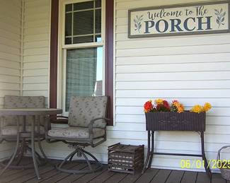 Patio set, egg carrier, wicker planter box