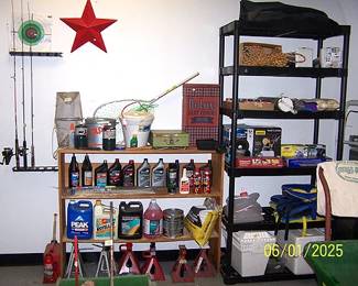 Fishing items, shelves, etc...