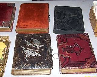 Assorted photo albums with photos, one postcard album with come rppc