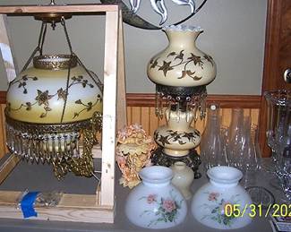 Matching hanging lamp and table lamp