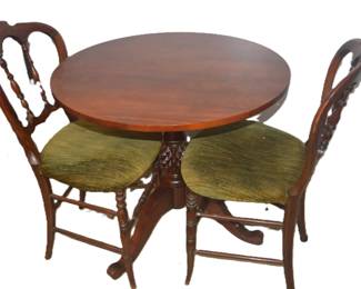 Ethan Allen table and two sweet little antique chairs