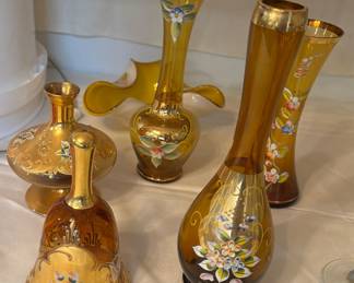 Beautiful amber and gold trim glassware