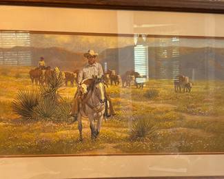 Wayne Baize Hitchhiker signed print. Baize was elected to the Cowboys Artist Association and is a Texas artist.