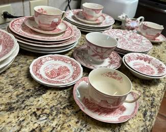 Miscellaneous red transfer ware pieces.