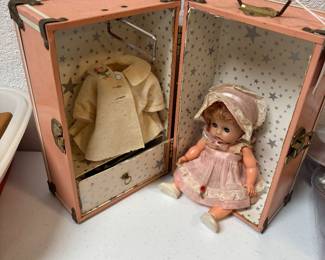 Vintage doll and trunk