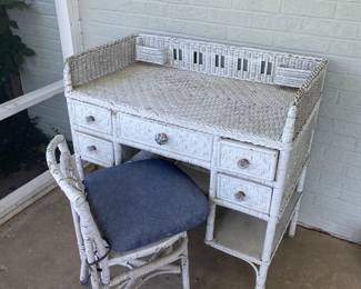 Vintage wicker desk and chair
