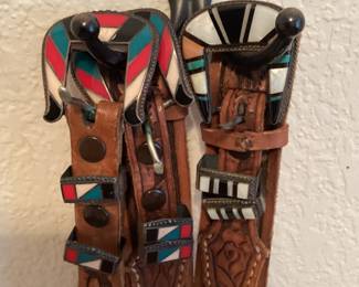 Sterling silver fountain bottles, and leather belts