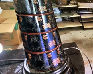 Lamp base made of four identical hand painted jewelry boxes
