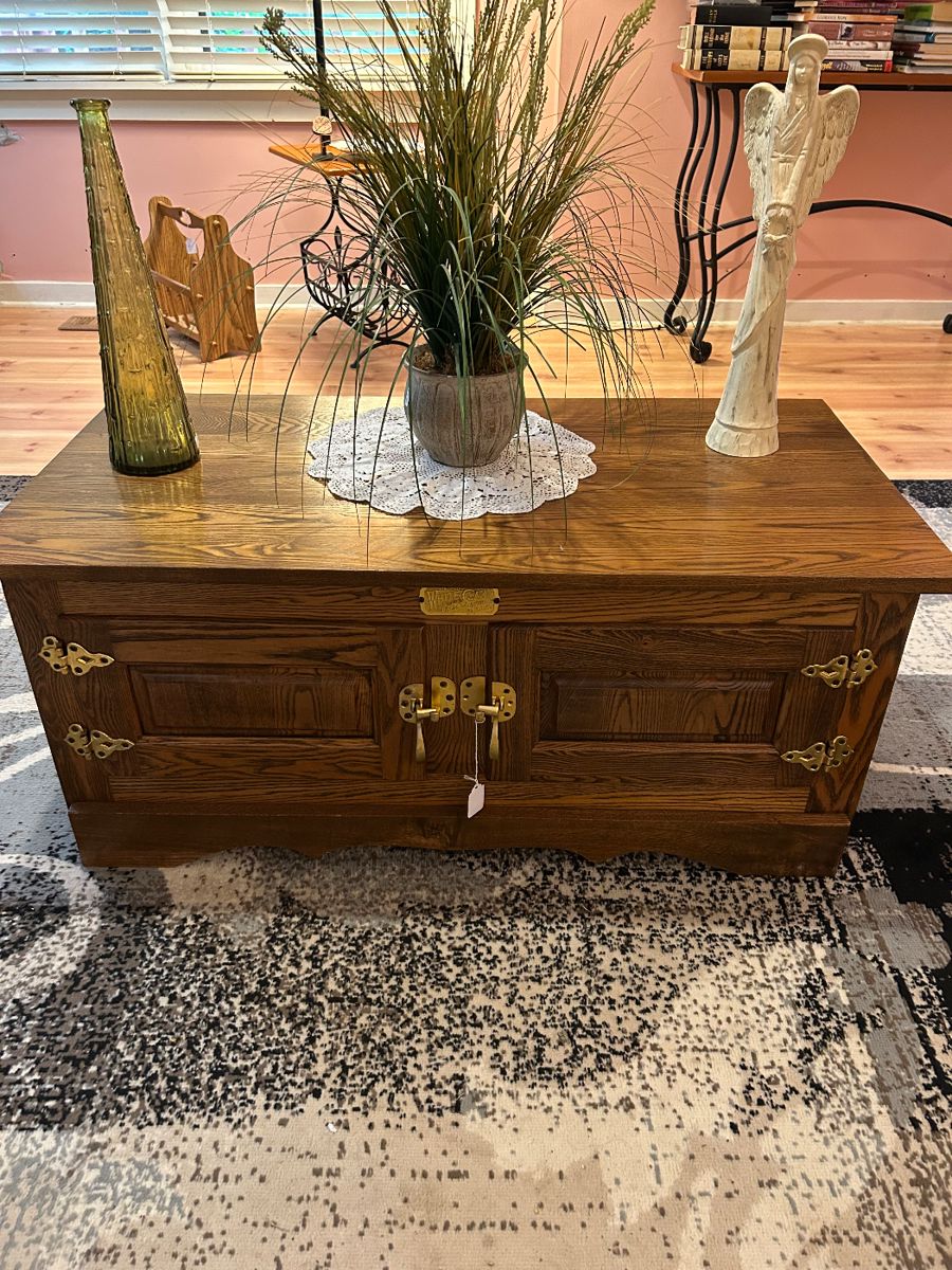 Ice Box Oak Table w/Brass Accents