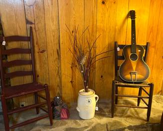 Vintage Ladder Back Chairs/Vintage Guitar/Butter Churn
