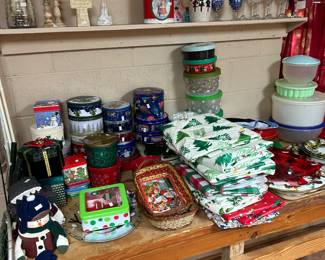 Christmas Tins/Tablecloths/Vintage Tupperware