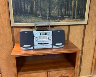 Wood Cabinet with Storage/ Vintage SONY Stereo