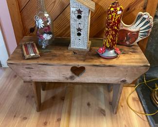 Sweet Little Wood Bench/Bird Feeders/Rooster Door Stop