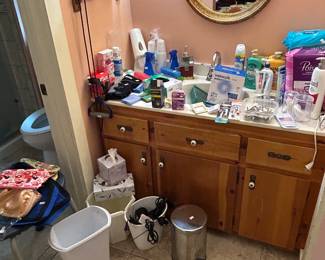 Shower Chair/Trash Cans/ Misc Bathroom Supplies