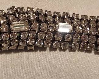 Signed Weiss 5 row rhinestone bracelet with safety chain