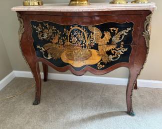 Louis XV Lacquered Bombe Commode - Pink Marble Top