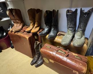 Some of the Cowboy Boots and Vintage Leather Suitcases