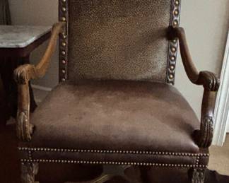 Louis XIII Style Armchair - Leather with Nail Head