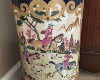 Beautifully Decorated Porcelain Umbrella Stand - Hunt Scene