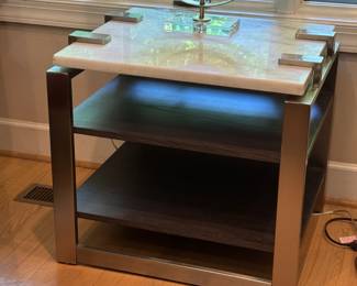 Chrome and Marble Side Tables with Matching Coffee Table