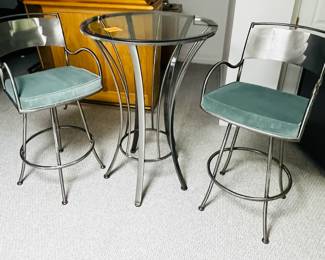 NEW Brushed Metal Pub Table Set ~ Swivel Stools & Footrests