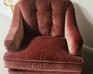 Upholstered velvety soft velour swivel chair