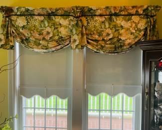 All window treatments are for sale ~ See other photos for measurements please . Cornice board