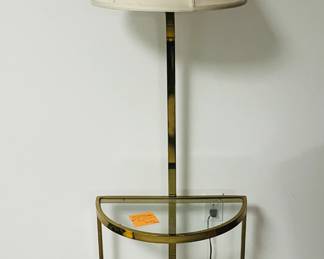 Mid Century Brass & Glass Demi Lune Table/Floor Lamp