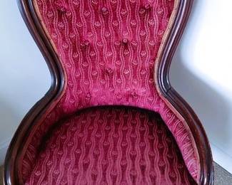 Victorian Button Tufted Parlor Chair ~ Burgundy Upholstered