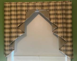 All window treatments are for sale ~ See other photos for measurements please . There are 2 of these beautifully tailored valances on cornice boards.