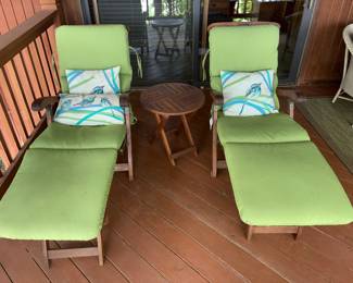 1940s teak Steamer's Chaise Lounges and side table