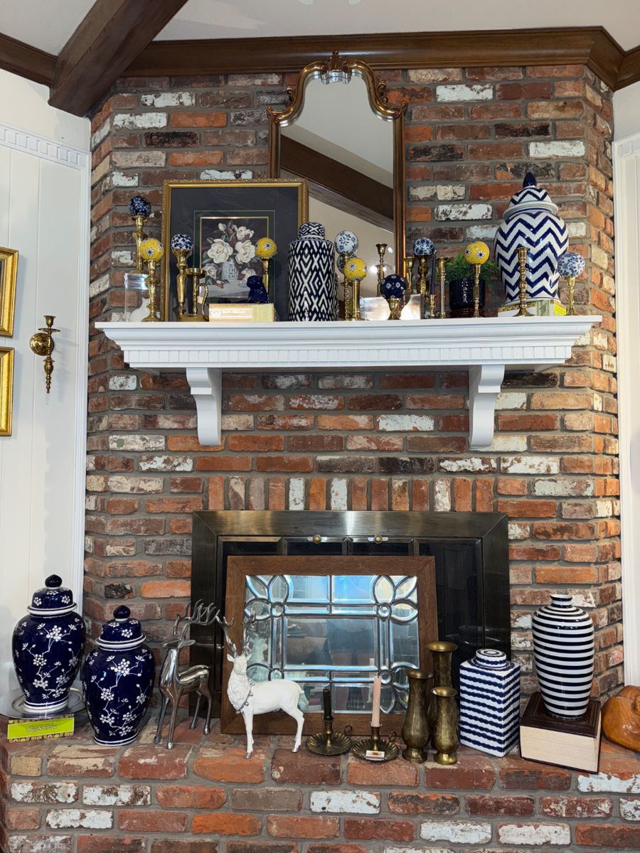 Blue and white decor and brass