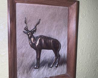 Bronze antelope on real hair backer