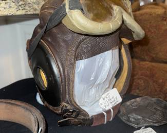 Close up of the leather flight helmet