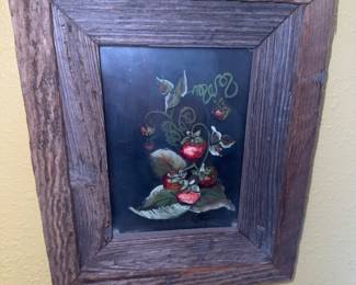 Hand painted strawberries in primitive frame