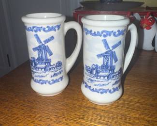Blue and white Delft windmill espresso cups