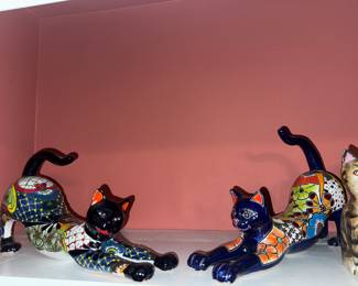 Talavera stretching folk art cats