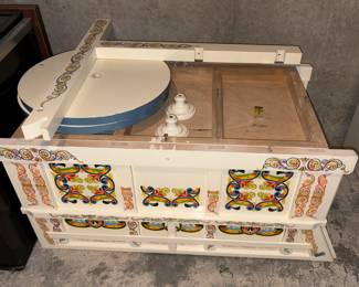 Costa Rican vintage Folk Art bar cart, 30" long, needs assembly