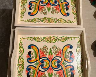 Folk Art trays go with vintage Costa Rican bar cart