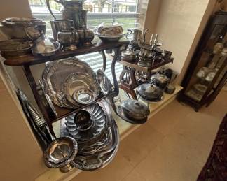 Nice variety of silver plate. A few pieces of Sterling