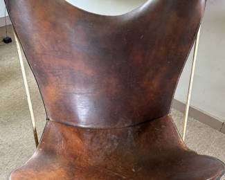 Genuine Late 1950'S American Mid-Century Modern Bent Tubular Steel "Butterfly" With Hand-Stitched Tobacco Leather Sling